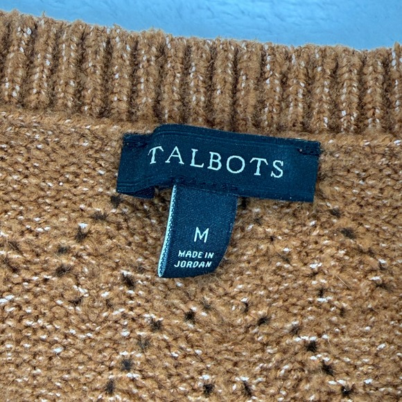 Talbots Womens Medium Rust Orange Pointelle Chevron Crewneck Sweater JO5161 - Picture 2 of 8